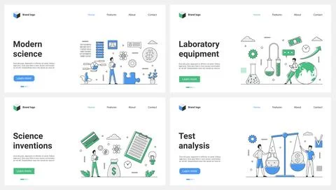 Inventions in modern science, tests, analysis, laboratory equipment set and tiny Ilustração Stock