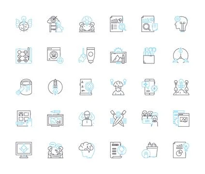 Inventive strategy linear icons set. Innovation, Creativity, Ingenuity Stock Illustration