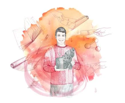 Inventor using crowdfunding Stock Illustration