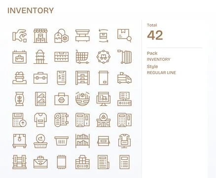 Inventory 256x256 Vector Icon Pack with 42 Regular Line Pixel Aligned Element イラスト素材