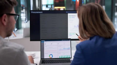 Inventory Analyst Carefully Monitors Warehouse Computer Stock Footage 332907192