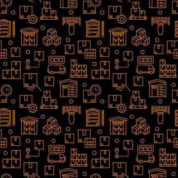Inventory and Storage vector line seamless pattern. Logistics background Illustrazione stock
