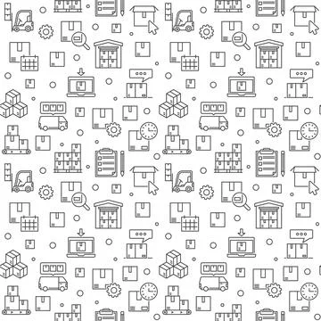 Inventory and Storage vector Logistics outline seamless pattern Illustrazione stock