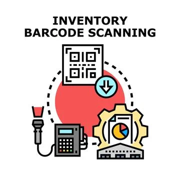 Inventory barcode scanning system for product management Ilustração Stock