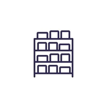 Inventory, boxes on shelves line icon, vector Ilustração Stock