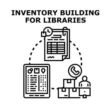 Inventory building for libraries management concept Ilustración de archivo
