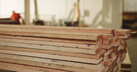 Inventory, carpentry or wood in warehouse for storage, supply chain or Stock Footage 341395004