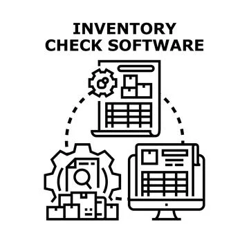 Inventory check software automating stock management system Stock Illustration