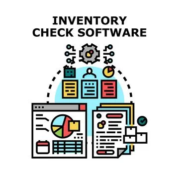 Inventory check software managing goods and analyzing data Stock Illustration