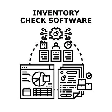 Inventory check software managing goods and analyzing data Stockillustratie