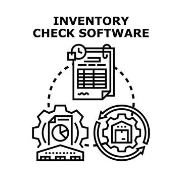 Inventory check software system managing stock and logistics Stock Illustration