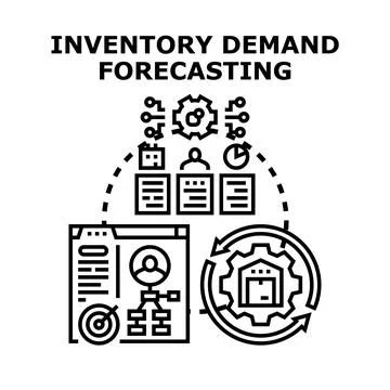 Inventory demand forecasting planning calculating optimization process concep Stock Illustration