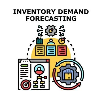 Inventory demand forecasting planning calculating optimization process concep Stock Illustration