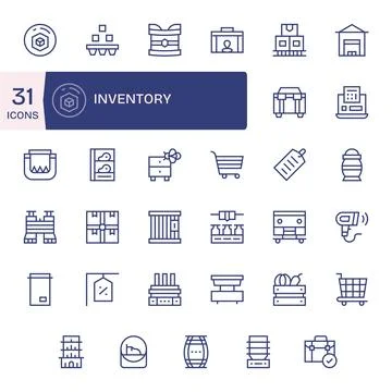 Inventory Detail Enhanced Vector Set with 35 256x256 Regular Line Icons Stock Illustration