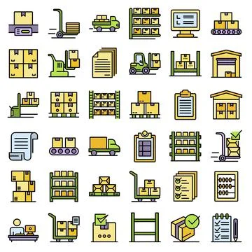 Inventory icons set vector flat Stock-Illustration