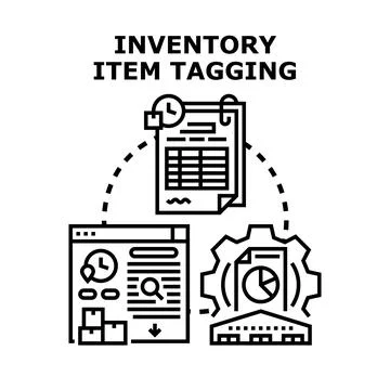 Inventory item tagging process managing warehouse stock Stock Illustration