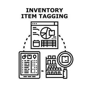 Inventory item tagging process of product management system Ilustración de archivo