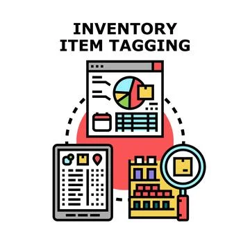 Inventory item tagging process of product management system Ilustración de archivo