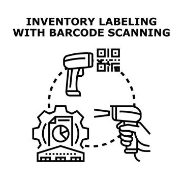 Inventory labeling and barcode scanning process concept 스톡 일러스트