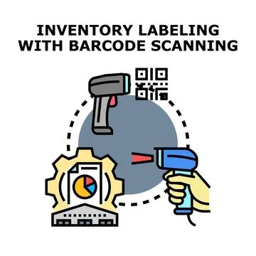 Inventory labeling and barcode scanning process concept 스톡 일러스트