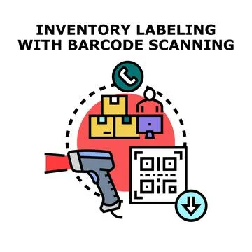 Inventory labeling with barcode scanning process illustration 스톡 일러스트