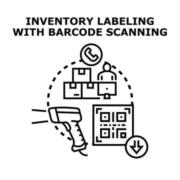 Inventory labeling with barcode scanning process illustration Stockillustratie