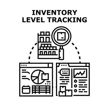 Inventory level tracking system analyzing warehouse data Stock Illustration