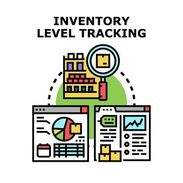 Inventory level tracking system analyzing warehouse data Stock Illustration