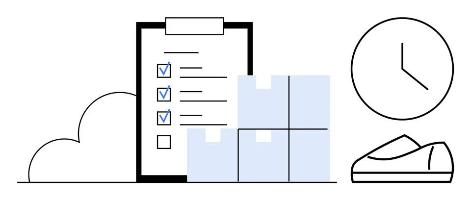 Inventory Management with Checklist, Packages, Cloud Storage, Clock, and Sn.. イラスト素材