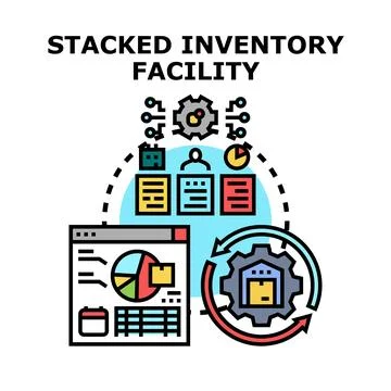 Inventory management facility concept with stacked boxes and data analysis 库存插图