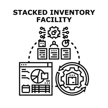 Inventory management facility concept with stacked boxes and data analysis Stock Illustration