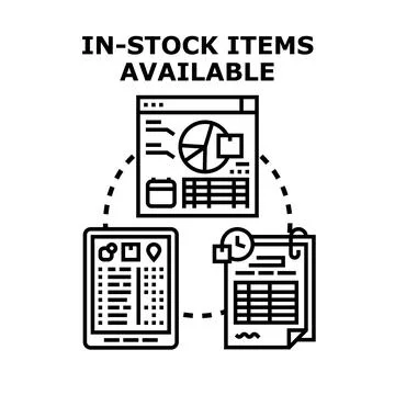 Inventory management processing digital stock availability data Stock Illustration