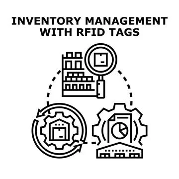 Inventory management with rfid tags system optimizing logistics Stock Illustration