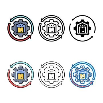 Inventory management set business process color icon vector Stock Illustration
