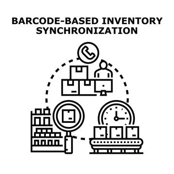 Inventory management synchronization using barcode technology system Stock Illustration