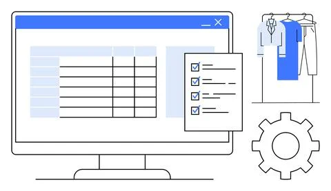 Inventory Management System Dashboard with Task Checklist and Gear Icon Illustrazione stock
