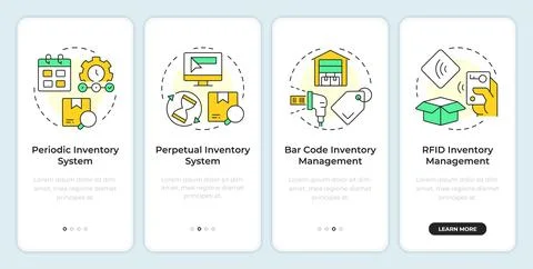 Inventory management systems onboarding mobile app screen Stock Illustration