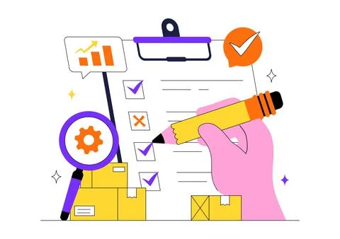 Inventory Management Vector Illustration Featuring Warehouse Workers, Packa.. Illustrazione stock