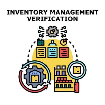 Inventory management verification process checking stock products Stock Illustration