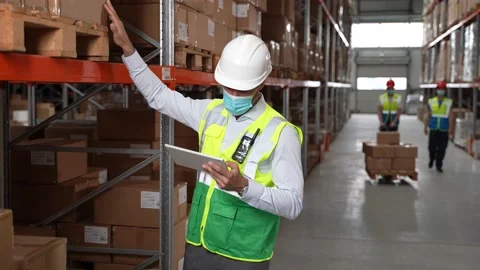 Inventory manager doing stocktaking in storehouse Stock Footage 161948568