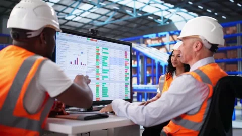 Inventory Manager Inputs Data On Computer Screen In Warehouse Office Stock Footage 313353326