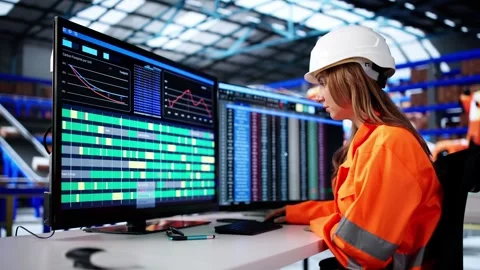 Inventory Manager Using Software To Track Supplier Data Stock Footage 312895801