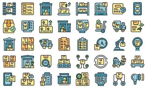 Inventory optimization icons set vector flat Stock Illustration