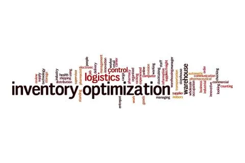 Inventory optimization word cloud concept Ilustración de archivo