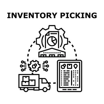 Inventory picking process managing warehouse logistics technology Stock Illustration