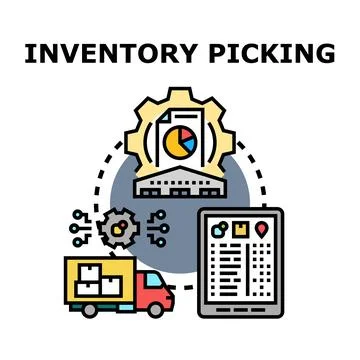Inventory picking process managing warehouse logistics technology Stock Illustration