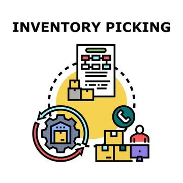 Inventory picking process preparing warehouse orders for delivery Illustrazione stock