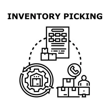 Inventory picking process preparing warehouse orders for delivery 스톡 일러스트