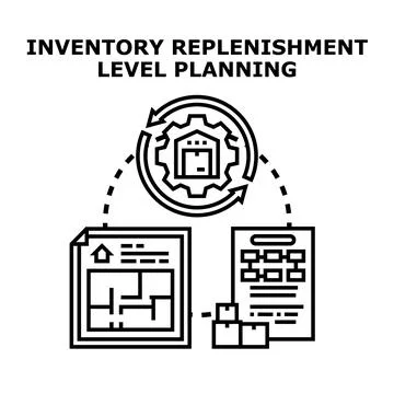 Inventory replenishment level planning process diagram Stock Illustration