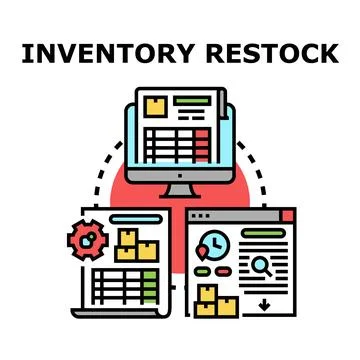 Inventory restock process managing product supply system Stock Illustration